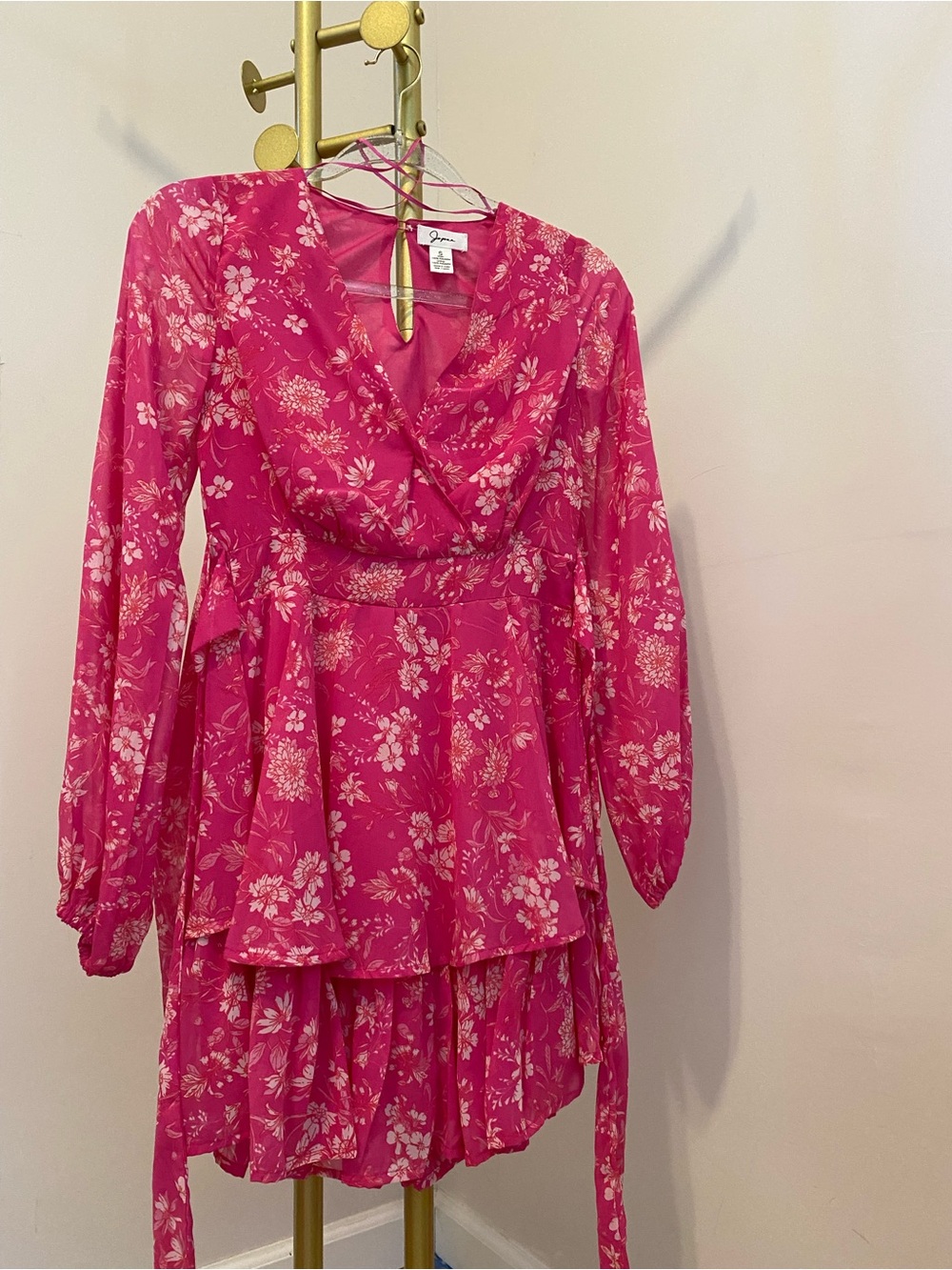 Pink Floral Tiered Wrap Dress